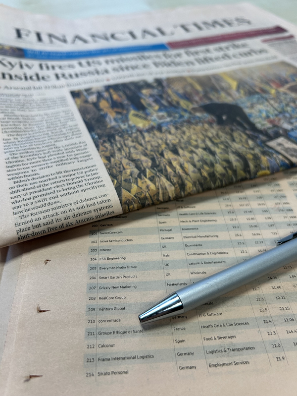 Foto von dem Ranking der „Europe’s Long Term Growth Champions” in der Financial Times